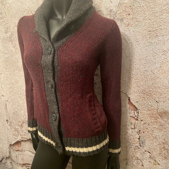 ROOTS Maroon Wool Blend Cabin Cardigan - Picture 3 of 9